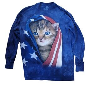 Patriotic Kitten American Flag Long Sleeve The‎ Mountain Tie Dye Cat L Oversized
